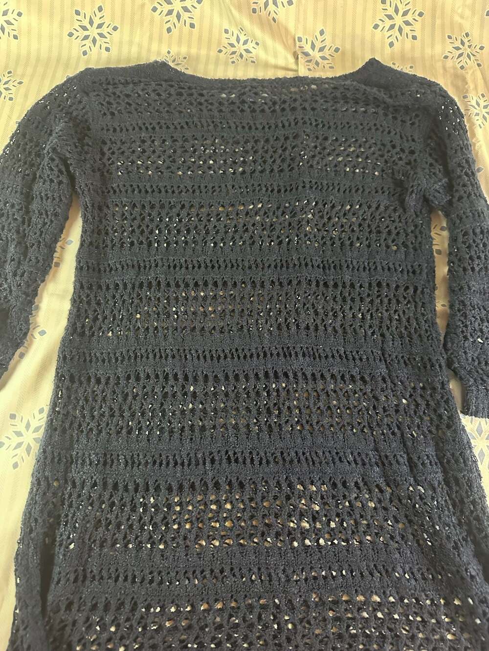 Falls Creek Women's Black Long Sleeve Open Knit Crochet Pullover Sweater